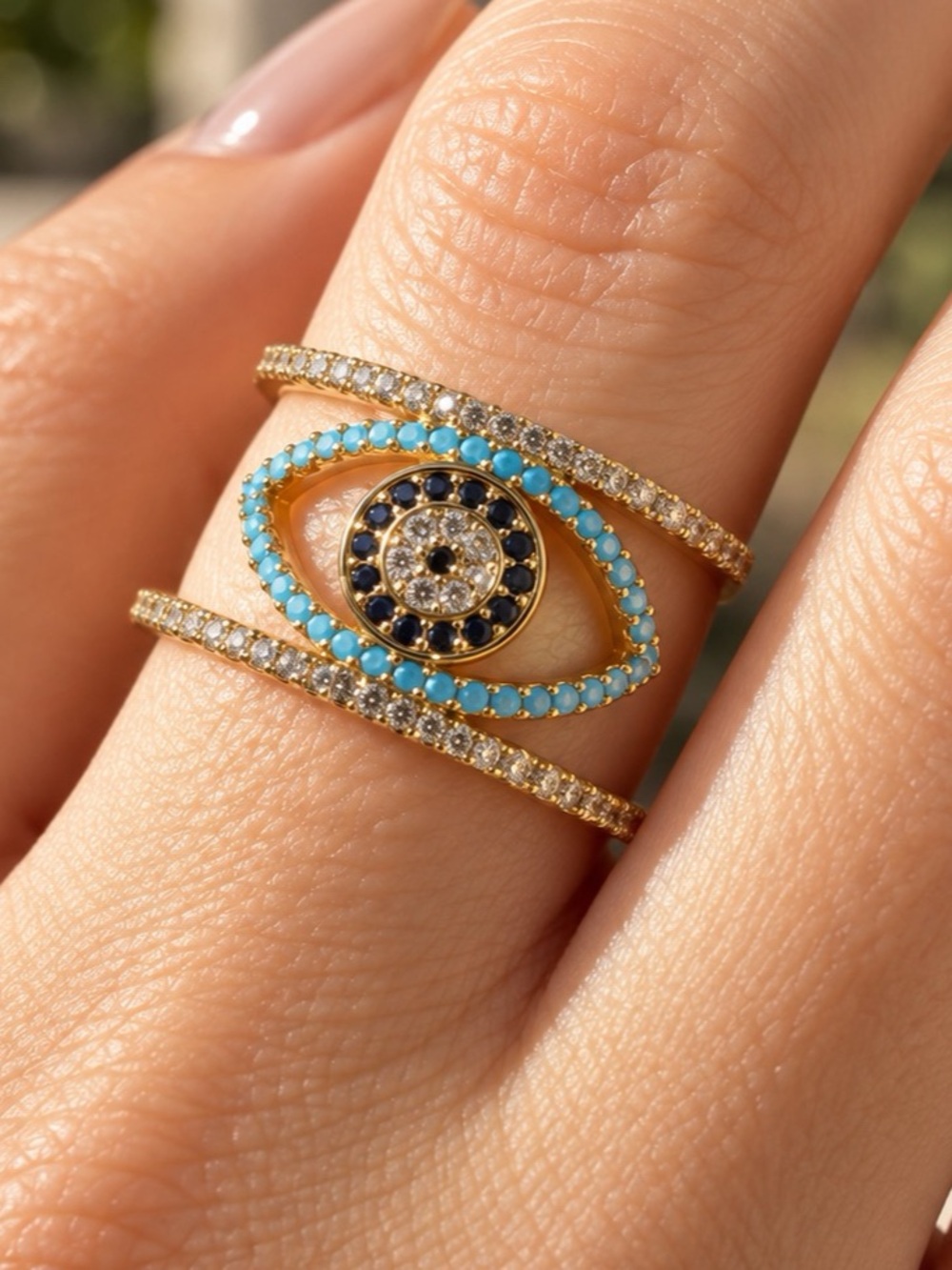 Evil Eye Pavé Crystal Ring in Gold & Blue